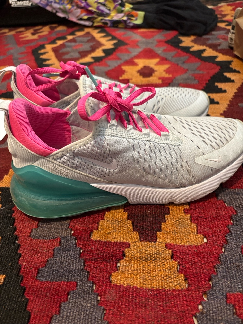 Nike Women's Air Max 270 — White with Pink and Teal Accents